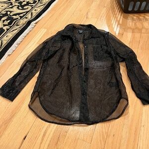 Nicole Miller Sheer Black Button Up